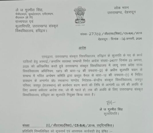 प्रो. समकाल पांडेय बने उत्तराखंड संस्कृत विश्वविद्यालय के कुलपति